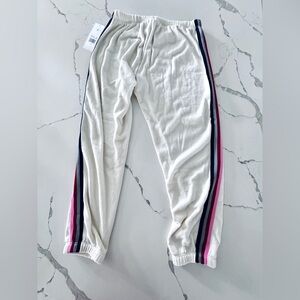 NWT - Spiritual Gangster Women Joggers White W/Blue Pink Rainbow Stripe Sz Small